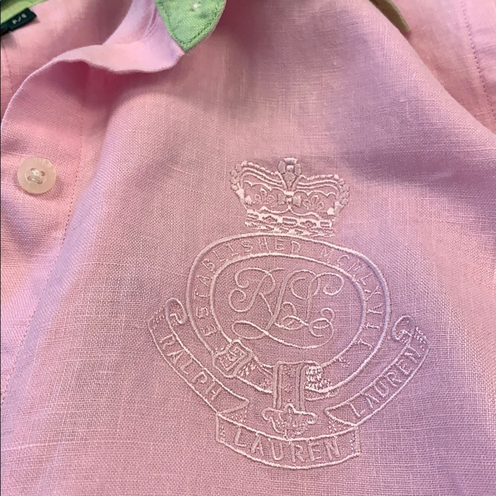 FINAL SALE!!RALPH LAUREN PINK/SPRING GREEN SHIRT - Picture 4 of 6